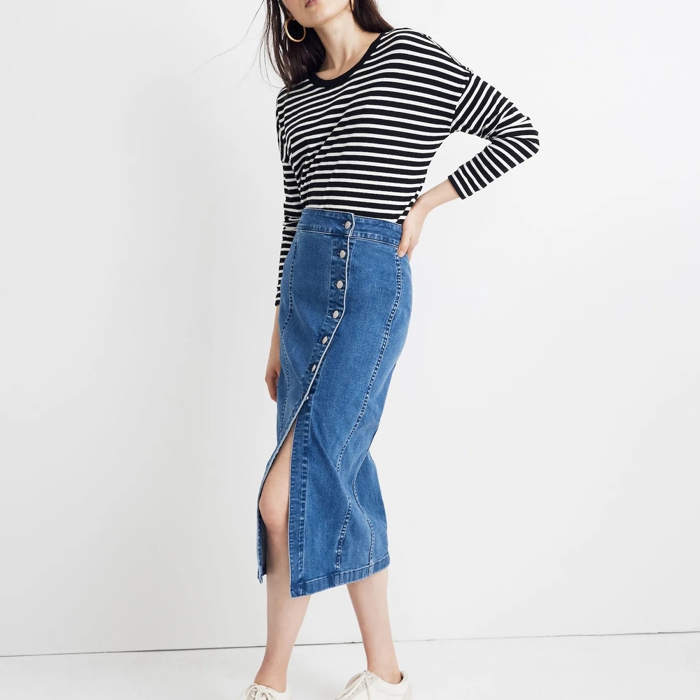 Madewell Blue Button-Front Pencil Skirt